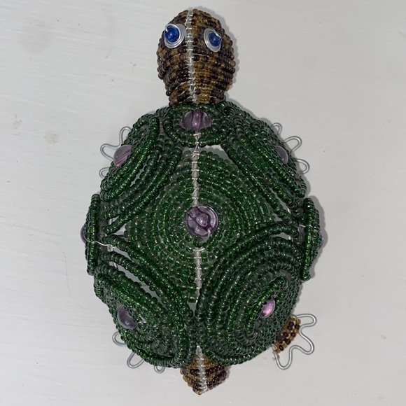 Beadworx Beaded Turtle Purple Accents Blue Eyes Decor Art Piece Gift Vintage - Picture 14 of 16